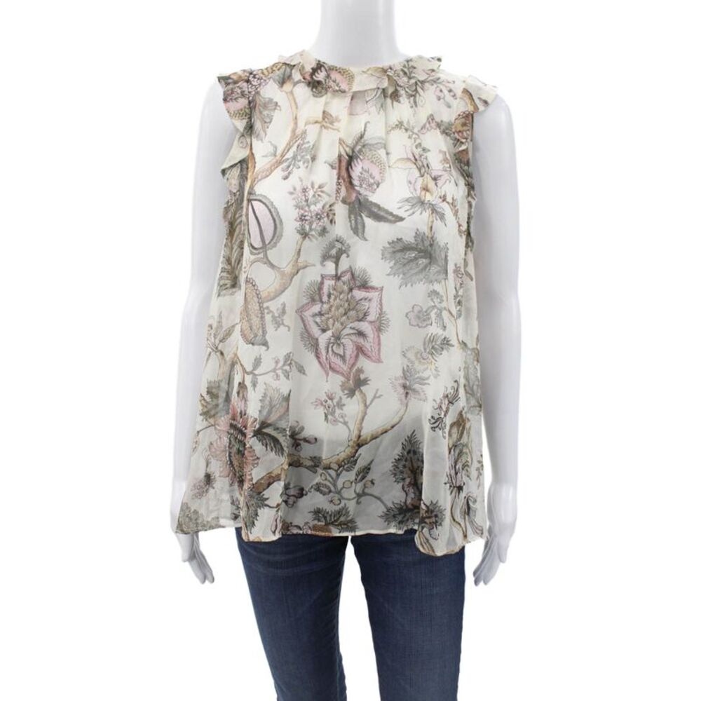 Zimmermann Women Tunic Silk Sleeveless High Neck Floral Multicolor Button Size 2